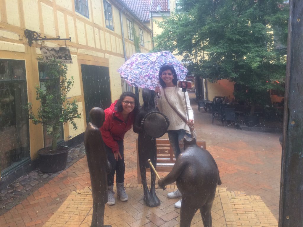 Raining a lot but still, we managed to do the sculpture search. Here, we're with the Emperor and his new clothes. 
